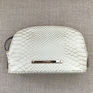 Small white/off white zip leather cosmetic bag. Brahmin.
